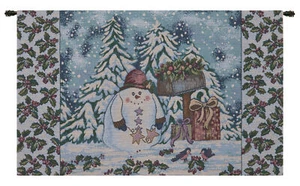 Muñeco de nieve italiano de vacaciones tapiz arte de pared colgante para decoración del hogar nuevo 15x25 pulgadas - Imagen 1 de 5