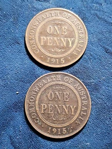 1915 (Lot Of 2) AUSTRALIA One 1 Penny Coin (KM.#23) - Picture 1 of 3
