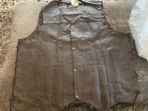 Biker Motorcycle Leather Vest 4 XL Brown - Brand New - Picture 1 of 12