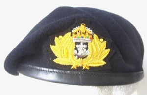 ROYAL NAVY OFFICER BERET & BULLION WIRE KINGS CAP BADGE - VETERAN, RN , HMS - Picture 1 of 4