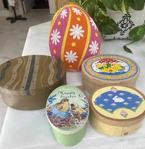 Lot of 5 Vintage Oval Decorative Easter Design Boxes; R. Dakin, Midwest, etc. - Picture 1 of 7