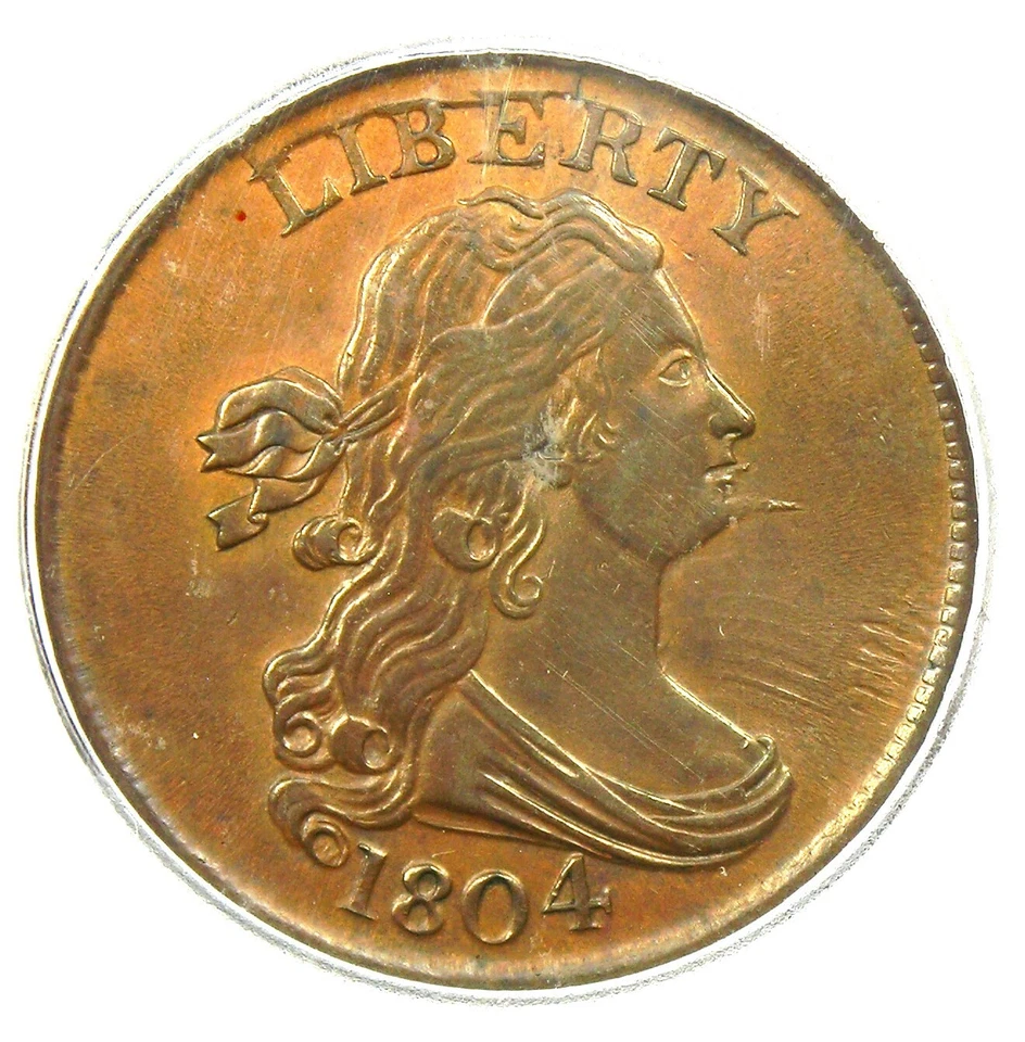 1804 Spiked Chin Draped Bust Half Cent 1/2C - Certified ICG MS60 Details UNC MS - Image 1 of 4