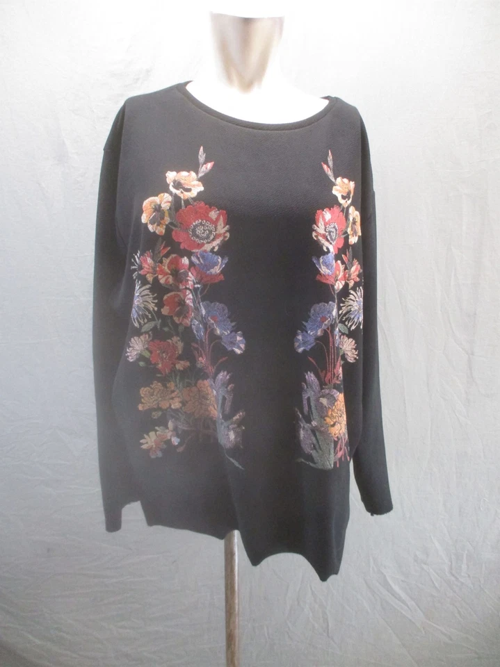 Sudadera informal suelta elástica cuello redondo negra floral talla XL de ZARA 119 Foto 1 de 4