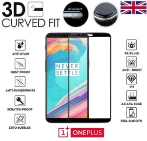 For OnePlus 5T Full Cover 3D Curved Tempered Glass 9H Screen Protector Black - Picture 1 of 1