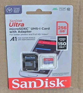 SanDisk 256gb Ultra MicroSDXC Card 150MB/s A1 Class 10 UHS-I with Adapter - Picture 1 of 6