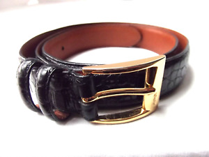 Ralph Lauren women leather  belt sz M L blk croc animal stitch gold buckle MINT