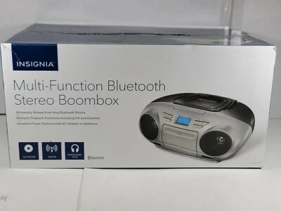 Insignia - AM/FM Radio Portable CD Boombox with Bluetooth - Silver/Black