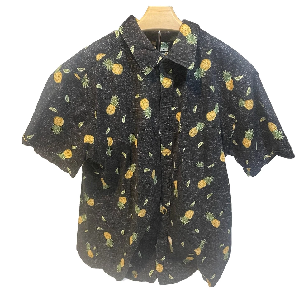 Camisa HAGGAR Negra Para Hombre XL Elastizada Tropical Hawaiana PIÑA Abotonada Foto 1 de 3