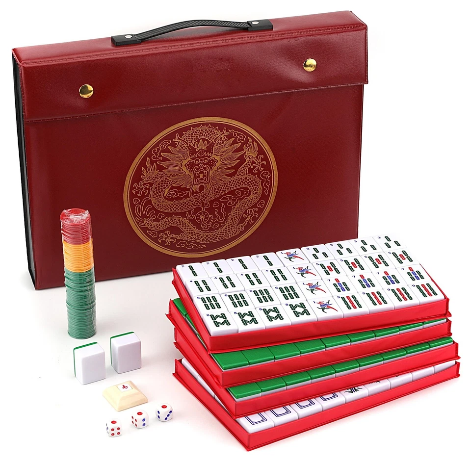 Chinese Mahjong Set X-Large 144 Numbered 1.5" Tiles Majiang Mah-Jongg in Case    - Image 1 of 4