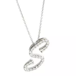 Roberto Coin Tiny Treasures 18K White Gold Diamond Cursive Letter "S" Necklace - Picture 1 of 7