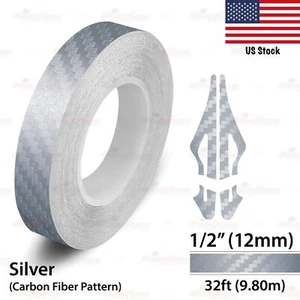 1/2" Vinyl Pinstriping Pin Stripe Styling Tape Sticker 12mm CARBON FIBER SILVER - Picture 1 of 12