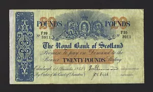 SCOTLAND ROYAL BANK 20 POUNDS 1952 P-319 VF+ RARE Great Britain UK - Picture 1 of 2