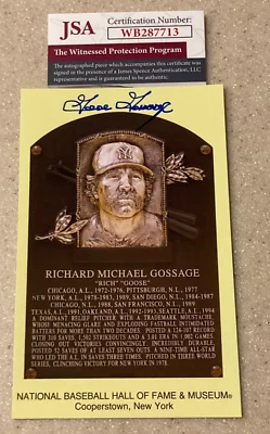 Auto Goose Gossage Hall of Fame Gold Plaque Post Card W/ JSA WPP COA Signature - Image 1 of 3