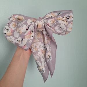 Vtg Lavender Abstract Floral Hair Scarf Pastel Ponytail Bow Elorian Japan - Picture 1 of 7