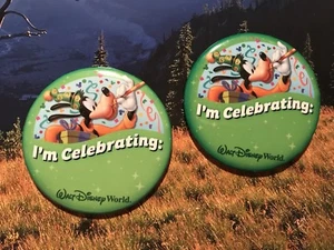 Walt Disney World  Set of 2  Rare  "I’m Celebrating" Pins Buttons, DISCONTINUED - Picture 1 of 2