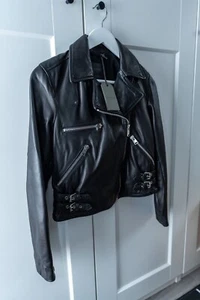 New All Saints Benyon Biker Black Leather Jacket size UK6 US 2 EU 34 - Picture 1 of 3