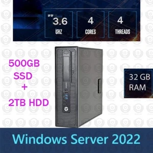 HP elite QUAD CORE 32GB RAM 500GB SSD + 2TB Windows server 2022 Standard - Picture 1 of 2