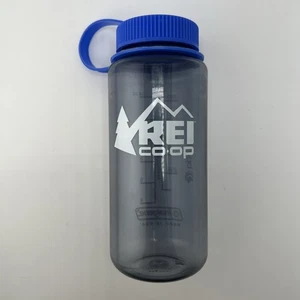 REI Co-op Nalgene Wide Mouth Water Bottle 16 oz Black Bottle Blue Lid - Picture 1 of 5