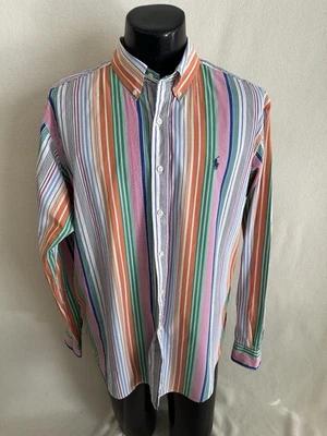 Camisa polo masculina Ralph Lauren XL ajuste clássico listrada multicolorida manga longa - Imagem 1 de 4