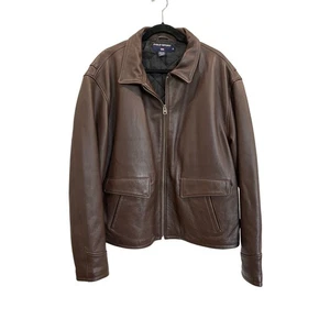 Chaqueta de vuelo de bombardero marrón de cuero granulado deportivo polo vintage para hombre XL USADA EN EXCELENTE ESTADO - Imagen 1 de 9