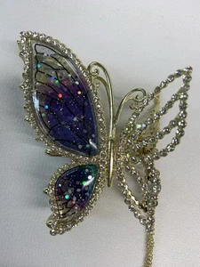 Damen Haarspange blau Schmetterling, mit Quasten, 3 "lang, Metall, goldfarben - Bild 1 von 9