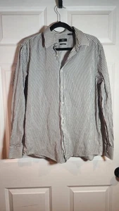 Hugo Boss Slim Fit Black And White Striped Buttom Up Dress Shirt Size 43 17 - Picture 1 of 6