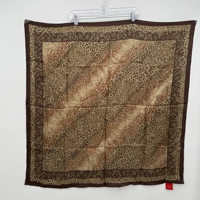 Oscar De La Renta Vintage Brown Leopard Animal Print Silk Square Scarf Designer - Image 1 of 4