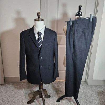 Hickey Freeman 2PC 40R 100% Wool Suit Men Pants 35x30 Black - FLAW - Image 1 of 4