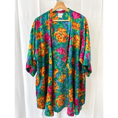 De Colección Gilligan O'malley Floral Satinado Kimono Bata Corta Frente Abierto Multi L 16 18 Foto 1 de 4