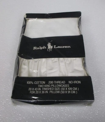 VINTAGE Ralph Lauren PATIENCE White Embroidered Leaf Ruffled 2 King Pillowcases - Image 1 of 4