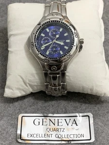 Geneva Men’s Quartz Chronograph (Style) Watch Blue Dial Nice Cond. Runs Well !!! - Picture 1 of 6
