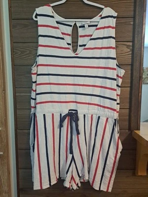 Romper Vineyard Vines listrado vermelho azul branco peça única 3XL shorts regata  - Imagem 1 de 4
