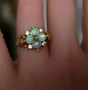 Impresionante Antiguo Art Déco Natural opal & Diamante Flor Margarita Anillo - Imagen 1 de 8