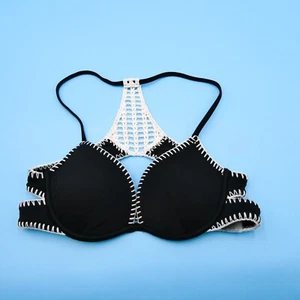 Victorias Secret 32A Black Crochet Racerback Push Up Bikini Top VS Swimwear New - Picture 1 of 10