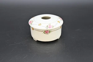 Antiker Nippon Fuß Porzellan handbemalt Haar Empfänger rosa Blumen und Gold - Bild 1 von 10