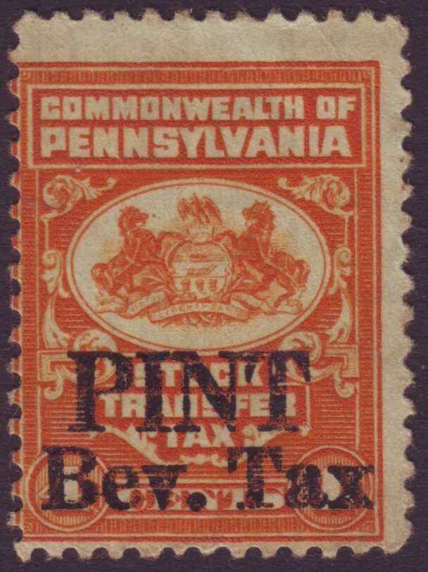 COMMONWEALTH OF PENNSYLVANIA "CIGARETTE TAX" PINT BEVERAGE TAX STAMP (A20259) - Image 1 of 1