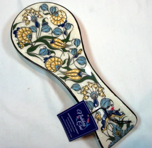 Nakkas Cini Ceramic Spoon Rest Hand Painted in Turkey Colorful Floral - Picture 1 of 4