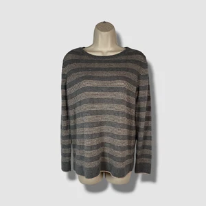 Neiman Marcus Women's Gray Cashmere Metallic Stripe Crewneck Sweater Size Small - Picture 1 of 2