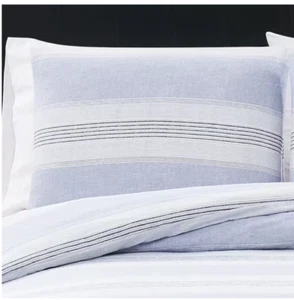 2-Piece White and Blue Stripe Cotton Flannel Twin XL Comforter Set - Picture 1 of 9