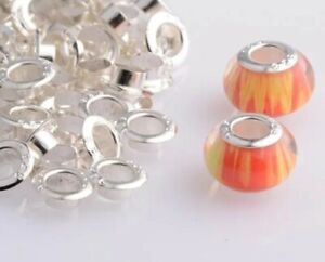 Silver plated bead grommets-100 cores/caps/eyelet-European charm beads 5mm hole