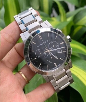 BURBERRY MENS WATCH STAINLESS STEEL SILVER STRAP AND BLACK DIAL BU9351 THE CITY - Image 1 of 4