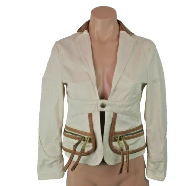 Chaqueta de motociclista Dsquared marrón marfil corta a presión etiqueta 40 Foto 1 de 4