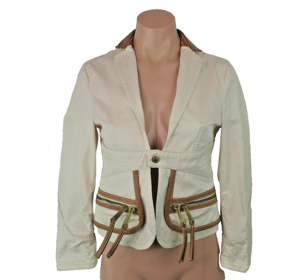 Chaqueta de motociclista Dsquared marrón marfil corta a presión etiqueta 40 Foto 1 de 4