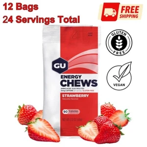 GU Energy Chews, Strawberry Energy Gummies with Electrolytes Gluten-Free 12 Bags - Picture 1 of 8