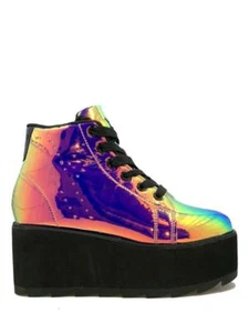 YRU Lala Hi Pink Black Atlantis Holographic Punk Raver Gothic Platforms Sneakers - Picture 1 of 6