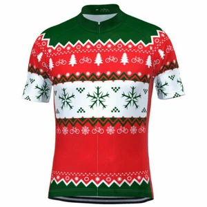 Mens Christmas Sweater Cycling team Jersey mens Cycling Short Sleeve Jersey tops - Foto 1 di 6