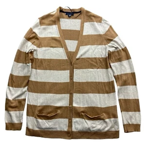 Tommy Hilfiger Strickjacke Damen L Braun Weiß Gestreift Cardigan - Bild 1 von 13