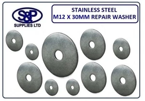 12MM x 30MM STAINLESS STEEL REPAIR WASHER PENNY WASHERS WITH 12mm HOLE / BORE - Picture 1 of 2