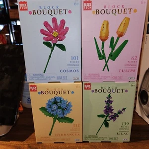NEW Block Tech Bouquet Set Of 4 Floral brick sets, Spring flowers complete set - Picture 1 of 6