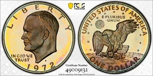 PR68CAM 1972-S Eisenhower Silver Proof Dollar, PCGS Trueview- Pretty Gold Toned - Picture 1 of 9